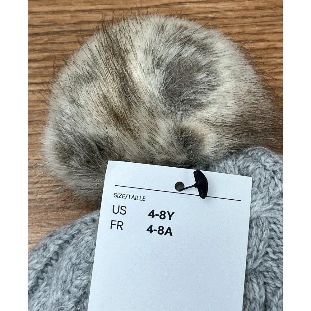 H&M Little Girls Winter Beanie Hat with Pom Pom Grey Size 4-8 Years NEW